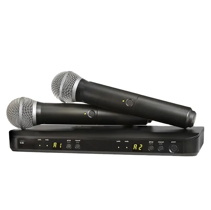 Mikrofon nirkabel BLX288/PG58 2 saluran, mikrofon genggam dengan penerima BLX88 dan PG58 untuk performa panggung Karaoke