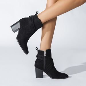 Bottines pour femmes en daim à bout carré, talon épais, fermeture éclair arrière, tendance automne - Product Image 2