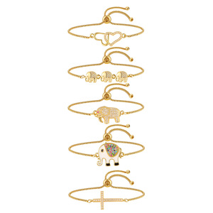 Bracelet réglable en acier inoxydable plaqué or avec zircon en forme d'éléphant, style européen/américain, pour femmes - Product Image 5