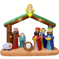 Crèche gonflable de Noël de 2,4 m de long pour extérieur avec lumières LED intégrées, grande décoration gonflable avec le bébé Jésus