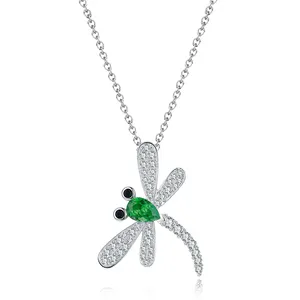 定制设计师魅力珠宝绿石吊坠925纯银祖母绿宝石蜻蜓项链