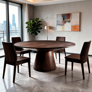 Unidentified Luxury Wooden Modern Dark Brouwn Round <b>Dining</b> <b>Table</b> With Circular Pedastal - Product Image 5