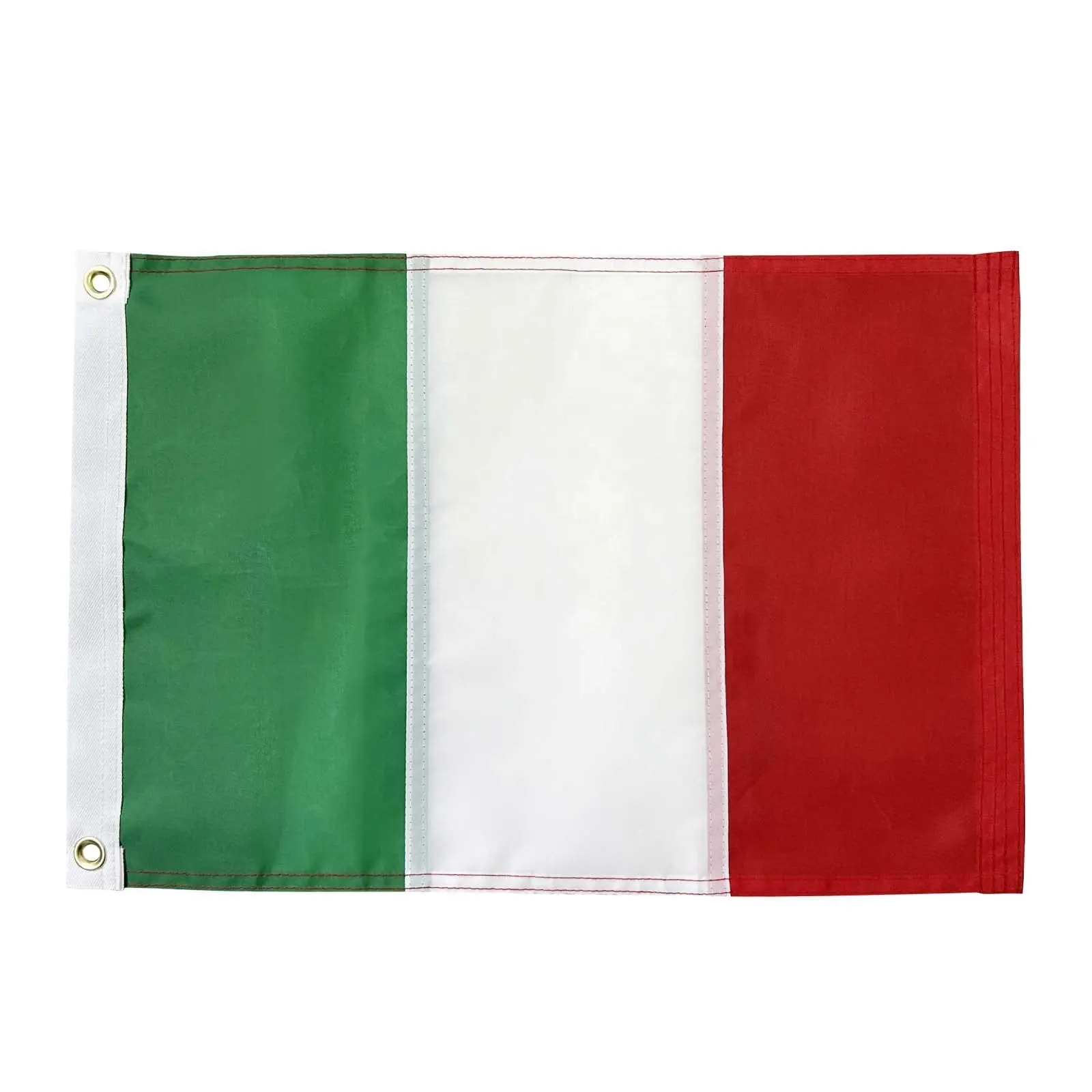 Bella decorazione poliestere nazionale verde bianco rosso bandiera 4 punti orlo 12x18 pollici bandiera italiana all'aperto con 2 occhielli in ottone