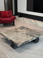 Table basse moderne en marbre brun naturel de luxe pour salon, mobilier pour hôtel et villa