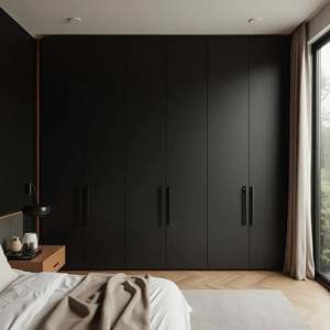 BALOM Customized Hot Selling Black Built-in Solid Wood <b>Wardrobe</b> with Hinged Doors for Bedroom Furniture Best Price Ardrobe - Product Image 3