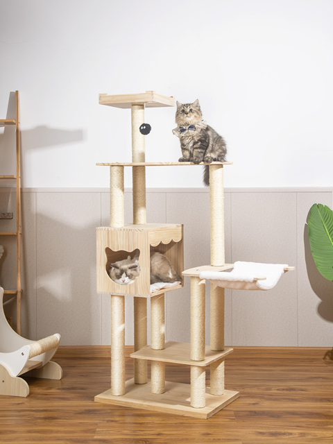 Luxurious Eco-friendly Large 4-Level Modern Home Furniture Pet Toys Interactive Climbing Frame Cat Tree Scratcher Tower