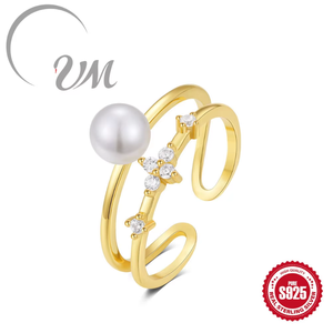 UM JEWELRY Vente en gros 925 Sterling Silver Pearl Ring Bijoux de mode avec plaqué or 18 carats Cadeau de mariage décontracté pour les femmes - Product Image 1