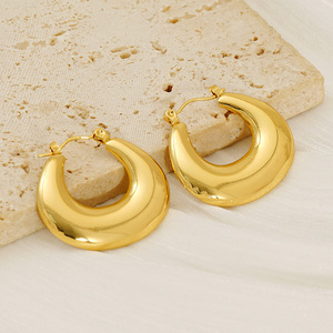 ZOGXIN C-Shaped Hoop Earrings Gold Tone Stainless Steel Geometric Party Fashion Jewelry - Product Image 2