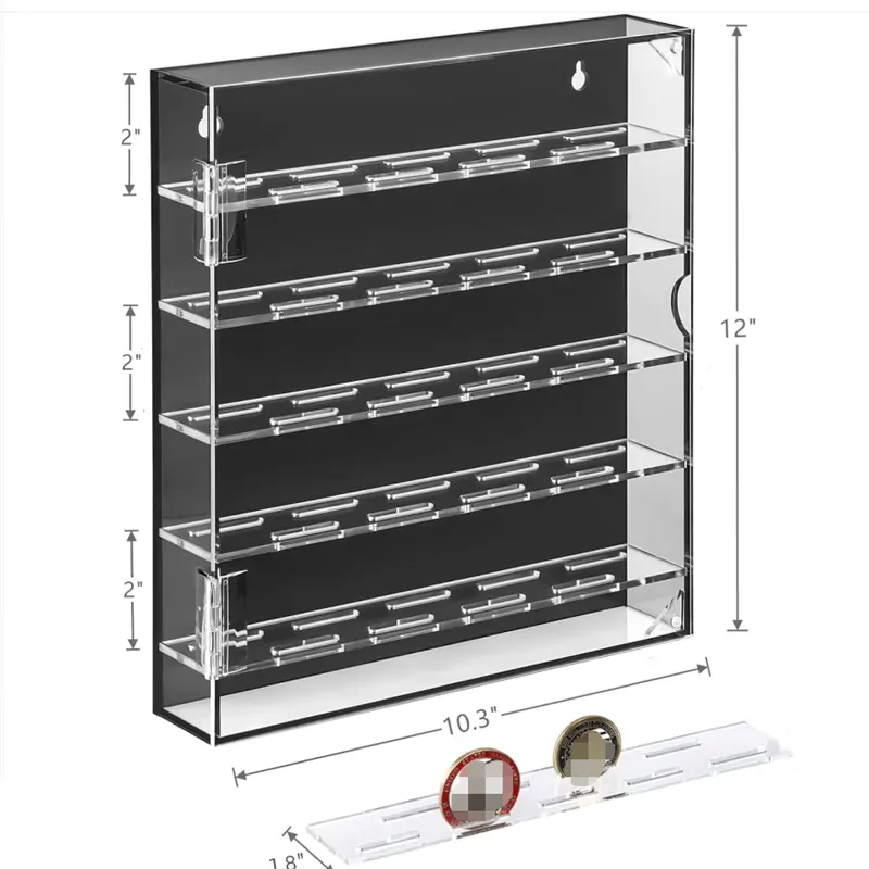 吊り下げ式ウォールディスプレイチャレンジコインディスプレイケースアクリルコレクションラック、磁気ドア付き