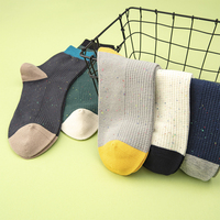 Calcetines de algodón para hombre, estilo vintage, con contraste en el talón y punta, tejido gofrado, para uso diario, oficina o casual, con logotipo personalizado, venta al por mayor.