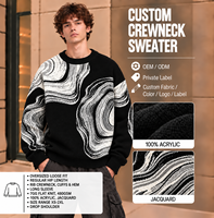 Pull col rond noir personnalisé 100 % acrylique jacquard 7GG 480GSM, motif lignes ondulées surdimensionné, tricoté, vente en gros