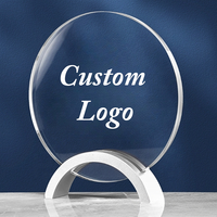 Logo de conception personnalisée de forme ronde, cadeaux d'affaires, récompenses et trophée en cristal de verre solide, Offre Spéciale