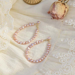 WENCHI Everyday <b>14K</b> <b>Gold</b> Ladies' Special Shaped <b>Bracelet</b> with Natural Pink Purple Baroque Pearl 17Cm Long 30g - Product Image 3