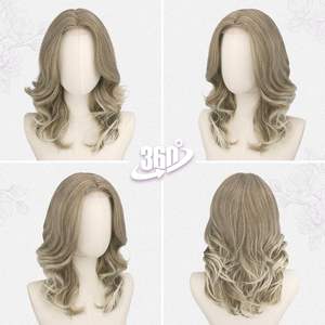 Peluca de Cabello Humano <span class=keywords><strong>Rubio</strong></span> Cenizo Corto Ondulado, Largo hasta los Hombros, con Flequillo Cortina que Rodea el Rostro, Aspecto Natural para Uso Diario y Fiestas - Product Image 3