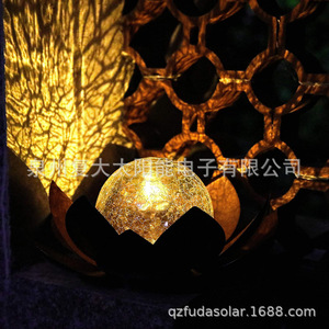 Lámpara Solar LED de Cristal con Forma de Loto, Lámpara de Jardín de Hierro Forjado para Exteriores, Resistente al Agua, Independiente, 12V DC, Incluye Celda Solar Mono Si - Product Image 2