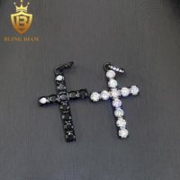 Blingdiam Bijoux En Gros Glacé Noir Moissanite Gra Certificat Charmes En Acier Inoxydable Croix Pendentifs Collier