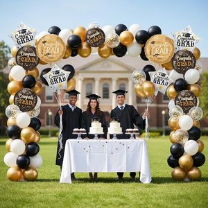 Set de Decoración con Globos de Aluminio para Graduación 2026, Globos Redondos Negros y Dorados Metálicos, Estrellas de Cinco Puntas - Artículos para Fiestas de Felicitación - Product Image 6