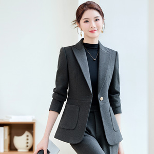 Women's Two-Piece Suit Set Gray Black Polyester Wool Blend Anti-Wrinkle Professional Commute Wear - Product Image 2