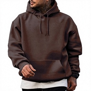 Sweat-shirt à capuche en polaire marron pour homme, coupe classique, couleur unie, poche, manches longues, vêtements d'hiver, 100% coton, imperméable - Product Image 1