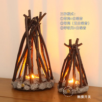 Veilleuse créative personnalisée, décoration rétro simple, en forme de branche 3D, en pierre, avec LED, ambiance feu de camp