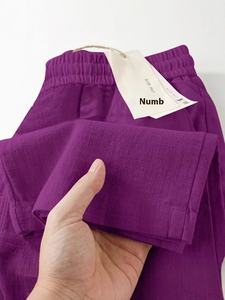 2025 estate donna <span class=keywords><strong>pantaloni</strong></span> larghi in <span class=keywords><strong>lino</strong></span> di cotone a <span class=keywords><strong>vita</strong></span> <span class=keywords><strong>alta</strong></span> con chiusura elastica con Joker anteriore piatto alla moda Casual fodera dritta - Product Image 4