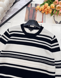 Pull en tricot à col rond rayé texturé, pull jacquard géométrique pour un style décontracté et de bureau - Product Image 4