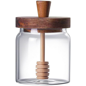 Premium Eco-Friendly High Borosilicate Glass Honey Jar Wooden Stirrer Multifunction Design Transparent <b>Kitchen</b> <b>Storage</b> <b>Container</b> - Product Image 1