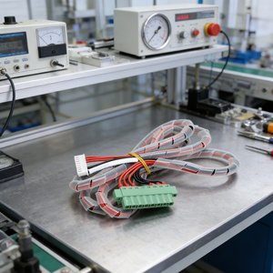 Harnais de câblage multi-prises personnalisé avec gaine spirale, connecteur blanc et bornier vert pour le contrôle et l'automatisation industriels - Product Image 6