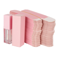 Boîte pliée plate personnalisée rose clair brillant en carton pour présentation de tubes de maquillage et produits pour les lèvres, prête à l'emploi