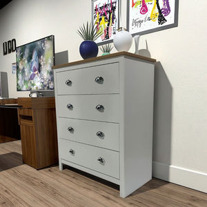 أثاث درج صدر <span class=keywords><strong>Tallboy</strong></span> من الراتان الأبيض مع 4 أدراج MDF عميقة خزانة مضمد موفرة للمساحة لغرفة النوم أو الفندق/صالة الألعاب الرياضية - Product Image 6