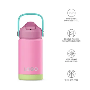 12oz Colorful Kids Water Bottle 18/8 Food Grade Stainless Steel Thermal Insulated Water Bottle With Tritan Spout Lid