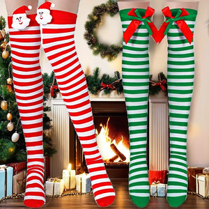 Chaussettes en polyester respirantes rayées canne à sucre WJN de haute qualité pour femmes, idéales pour l'hiver, le cosplay et Noël - Product Image 2