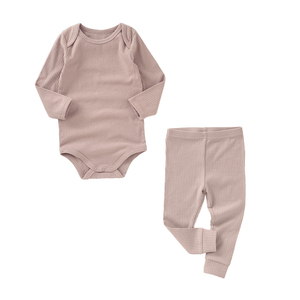新生男婴女童纯色罗纹针织棉长袖连身裤秋冬季服装套装 - Product Image 6