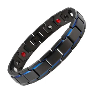 Top China Supplier Wholesale Health Black Blue Plated 4 In 1 Magnetic Stainless Steel Bracelets