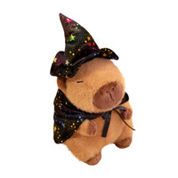 Peluche Capybara Super Douce avec Chapeau d'Étoile et Cape de Sorcière, en Polyester, Rembourrage Coton PP, Décoration d'Halloween, Cadeau pour Bébés 0-24 Mois