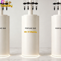 Gerobak Parfum Ramah Lingkungan dengan Cat Khusus, Stand Display Ritel Berlampu LED, Tabung Dispenser Kaca untuk Toko Parfum di Mal