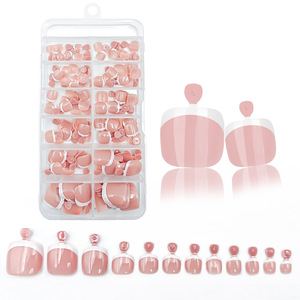 Lot de 120 faux ongles à presser pour les orteils, style français, transparents et roses, pour la décoration des pédicures en salon - Product Image 2