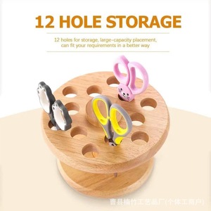 Wooden Rotating Scissors <b>Rack</b> 16x12.5cm 360 Degree Desktop Organizer For Knife Fork Storage Standing Type Round Shape - Product Image 4