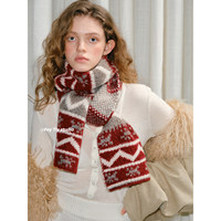 Écharpe rouge Fair Isle, épaisse et chaude pour l'automne/hiver, châle tricoté polyvalent pour femme, rouge Noël
