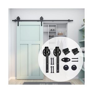 Kit de quincaillerie en gros pour <span class=keywords><strong>porte</strong></span> <span class=keywords><strong>coulissante</strong></span> intérieure en acier au carbone forgé à joint, style grange, avec <span class=keywords><strong>rail</strong></span> coulissant en bois - Product Image 4