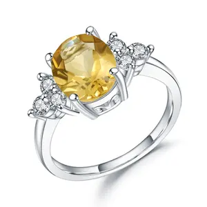 Pedra preciosa de dedo, design de luxo de prata esterlina 925, forma oval, citrina, fonte direta de fábrica, moderna, anel de dedo