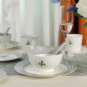 Best Selling European Style 10pcs Eco-Friendly Lily of the Valley <b>Dinnerware</b> <b>Set</b> Green Bone China for Giveaways - Product Image 6