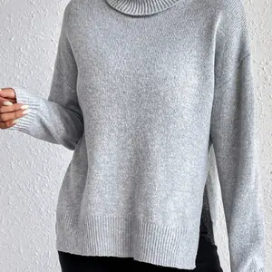 Winter Custom Women Solid Color Turtle Neck Loose Knitted Oversize Sweater Turtleneck Long Sleeve Lady Pullover