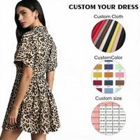 Robe chemise mini décontractée pour femme, imprimé léopard, tissée, impression numérique estivale, respirante, service OEM, taille haute