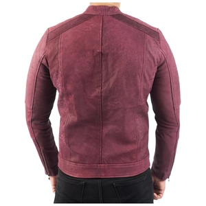 Icon Gilani Men Burgundy Distressed Genuine Leather Winter Biker Motorcycle <b>Jacket</b> <b>Zipper</b> <b>Pockets</b> Adjustable Waist - Product Image 6