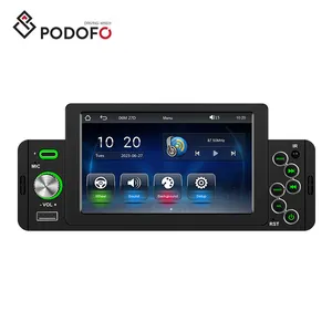 Podofo Duy Nhất DIN Xe MP5 Máy Nghe Nhạc Xe Stereo 5 Inch Màn Hình Cảm Ứng 1 DIN Đài Phát Thanh Xe Carplay Android Tự Động EQ Bt FM USB Type-C