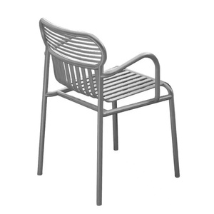 Ensemble de table à manger en fer forgé moderne pour l'extérieur avec plateau rayé et 4 chaises pour patio, jardin ou cour - Product Image 4