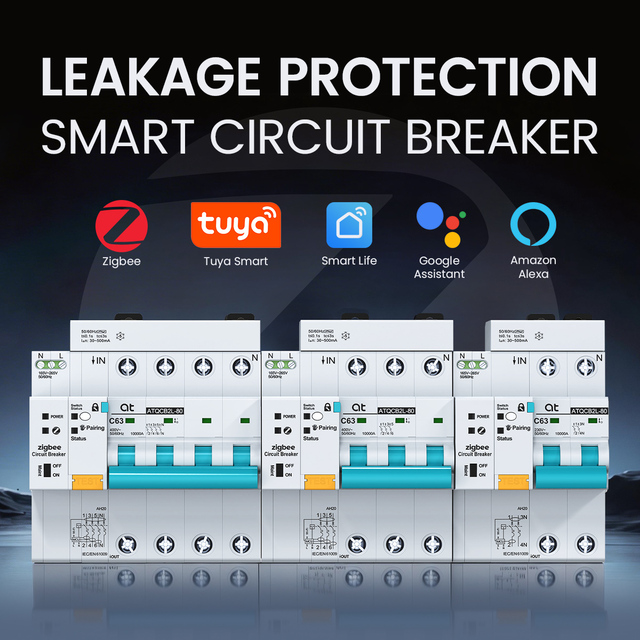 AT Zigbee Smart Circuit Breaker with Leakage protection Tuya RCBO Power Statistics Remote control switch By Smart Life APP