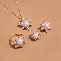 Ensemble de bijoux en argent sterling 925 avec perle d'eau douce naturelle, pendentif flocon de neige de Noël, boucles d'oreilles et bague, avec certificat