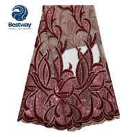 Bestway नवीनतम दुल्हन की हरी मखमल फीता कपड़े कढ़ाई सेक्विन के साथ